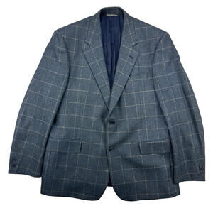 Vintage Coppley Wool Cashmere Blend Blazer Jacket Windowpane Blue Size US 42 R